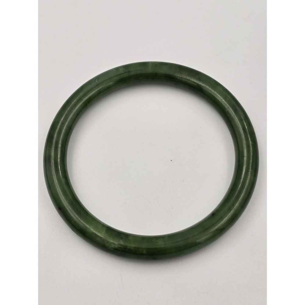 Natural Dark Green Nephrite Jade Bangle Bracelet 7.5" - Picture 8 of 10
